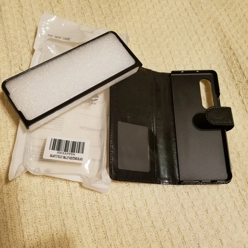 Black Samsung Galaxy Z Fold 3 Case, Wallet Pouch Cover Kickstand Credit Card Slo